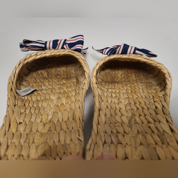 Handmade Natural Rattan Mule Slippers with Red, White & Blue Grosgrain Bow Sz L - Picture 8 of 11